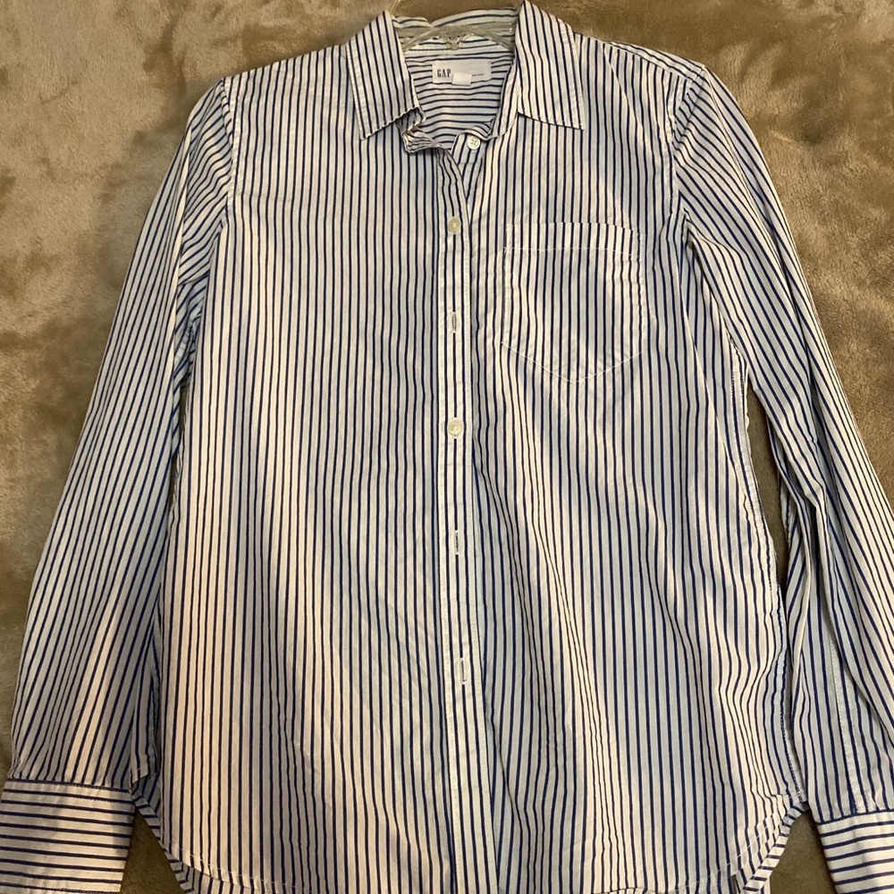 Light blue and white striped button down